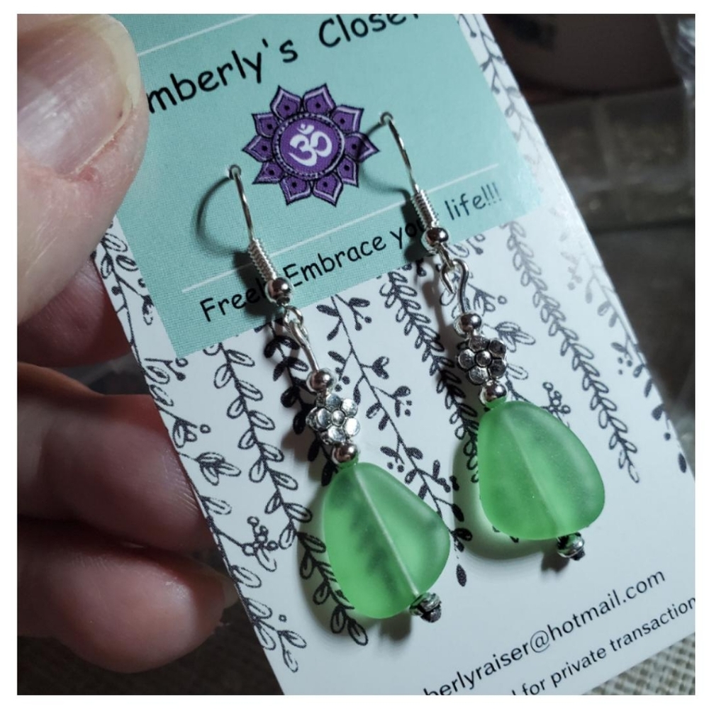 Green Sea glass! Xmas earrings!